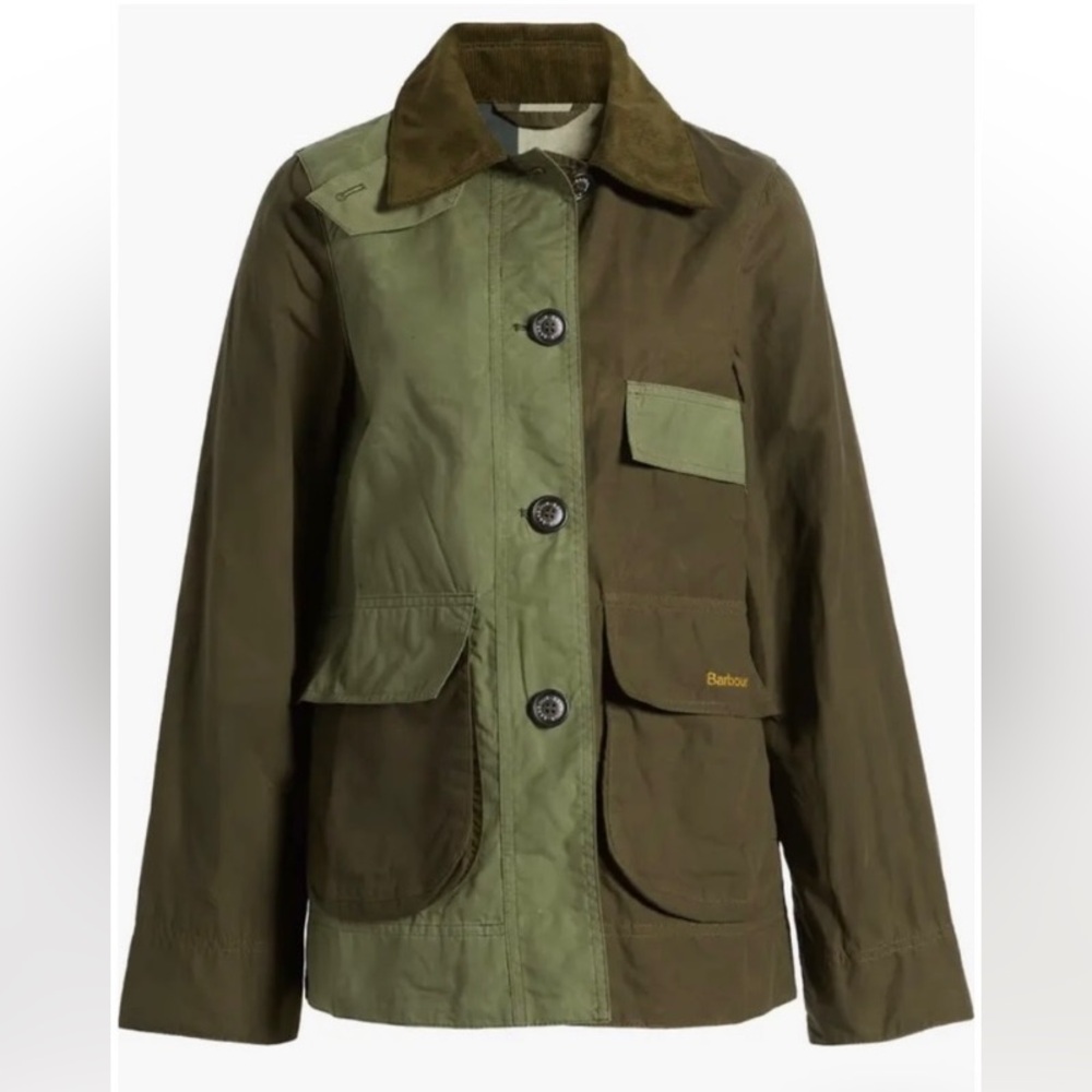Barbour Garnock Showerproof Jacket with corduroy collar khaki green US 4 SM MED - Picture 16 of 16